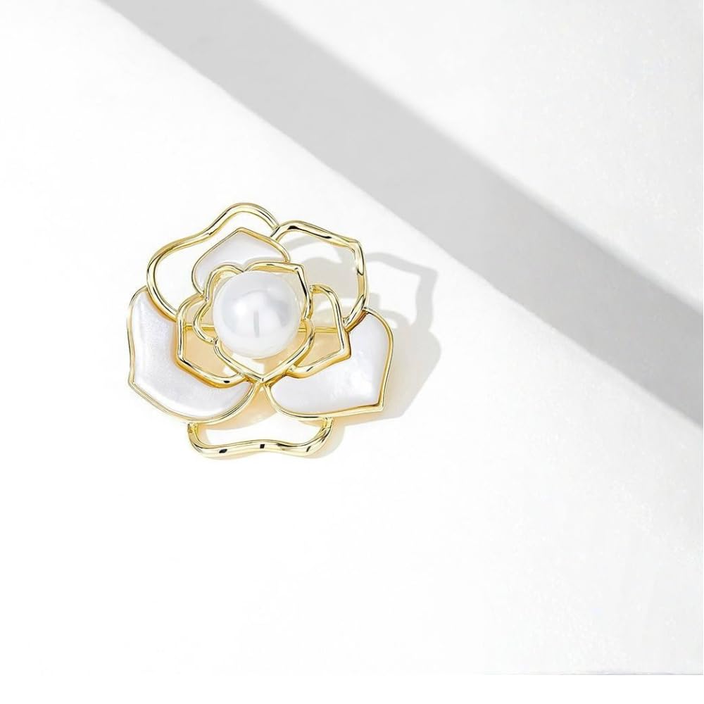 IvoryHaid Pearl Flower Brooch,elegant rose flower brooch pin,Brooches and Pins for Women,Exquisite Gold，Plated Design with Premium Pearl, Perfect for Daily & Special Occasions