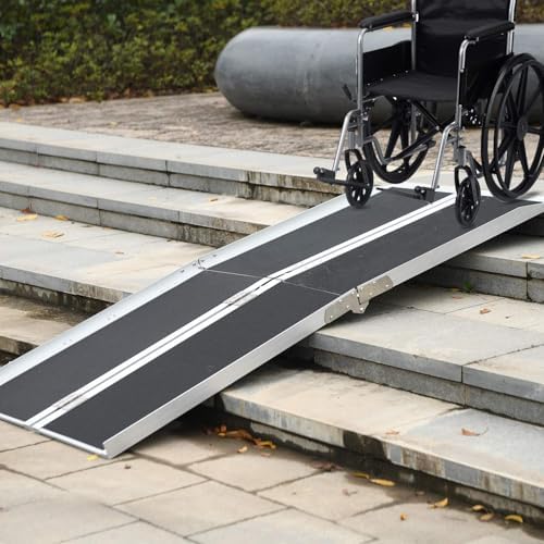 Portable Wheelchair Ramp 6FT,No-Slip Aluminum Folding Handicap Ramp 800 lbs Load Capacaity,Wheel Chair ramp for Home Steps,Stairs,car
