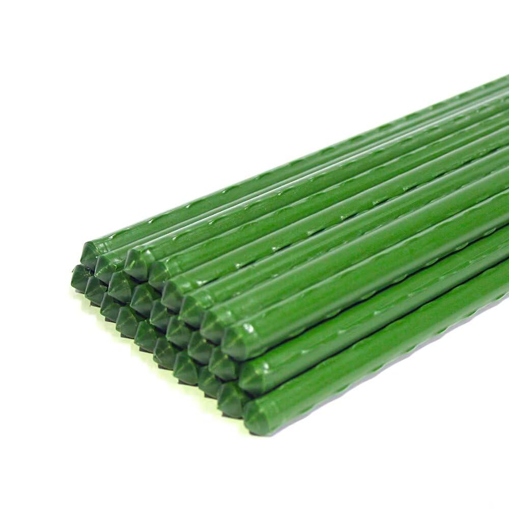 Growsun 4ft Tomato Stakes Garden Stakes Plant Cage Supports Tomato Trellis Climbing Metal w/Plastic Coated, Pack of 50