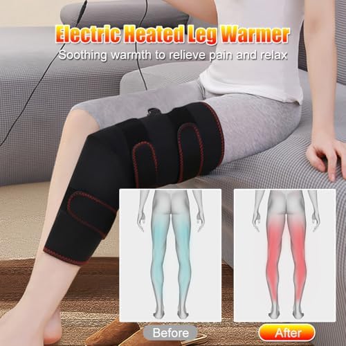 Heated Leg Warmer, Electric Heating Pad for Thigh & Knee & Calf Therapy Heated Knee Brace Calf Warmer for Better Circulation, Pain Relief, Adjustable Size