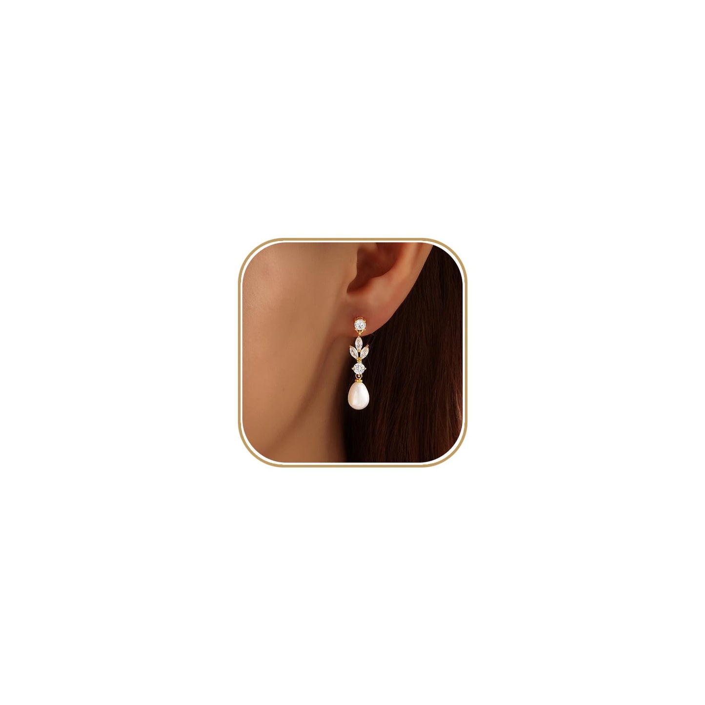 Pearl Earrings for Women, 14k Gold Plated Dangle Pearl Diamond Earrings Bridal Shower Gifts Wedding jewelry for Women