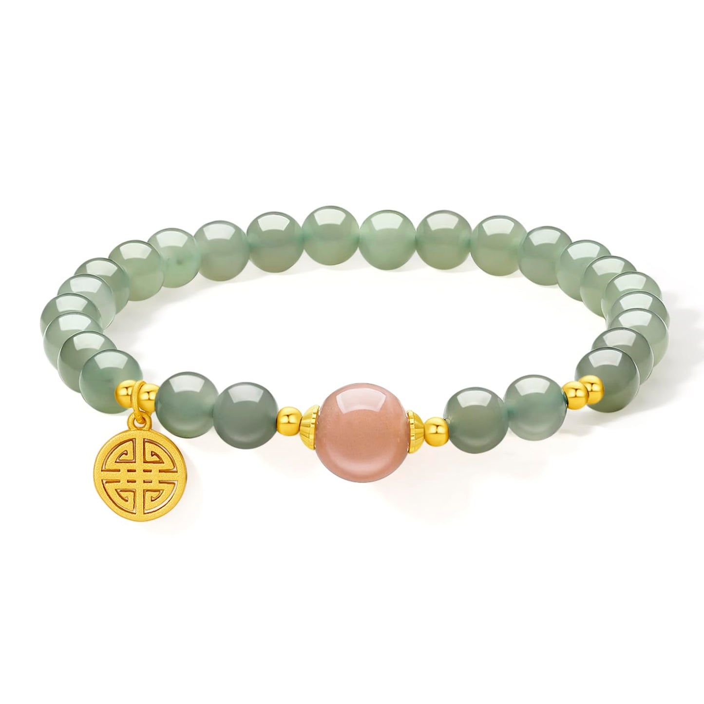 ZHOU LIU FU Sterling Silver Beaded Bracelet Crystal Stretch Bracelets Natural Jasper Beads Bangle Healing Sunstone Charm Adjustable Elastic Cuff Protection Jewelry Stackable Good Luck Gifts for Women J1911622