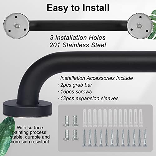 2 Pack Bathroom Grab Bar, supregear 24 Inch Length Black Shower Safety Grab Bar, 1 Inch Diameter 201 Stainless Steel Anti-Slip Handle for Senior, Elderly, Handicap