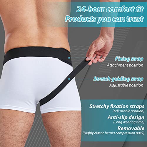 TENB Hernia Belt for Men Hernia Support Truss Inguinal or Sports Hernia, Adjustable Waist Strap with Removable Compression Pads Breathable Material (Black, X-Large)