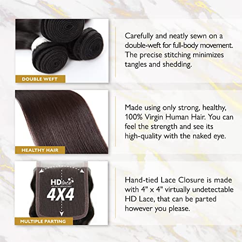 Sensationnel Empire bundles multi - straight with 4x4 closure 10a tangle shed free human hair for weaving and sew in styles (14 16 18 Inch, NATURAL)