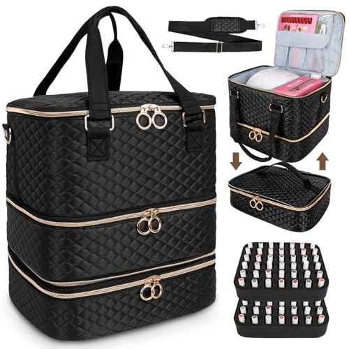 Nail Polish Organizer Bag, 3 Layers Nail Kit Organizers and Storage Case Holds 84 Bottles(15ml/0.5fl.oz)& Nail Lamp, Large Shoulder Bag Travel Carrying Case Box for Nail Supplies