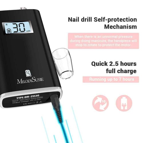 MelodySusie Professional Rechargeable 30000 RPM Nail Drill with 50Pcs Small Sanding Bands