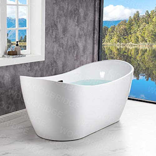 WOODBRIDGE 71" Acrylic Freestanding Bathtub Contemporary Soaking Tub , White Acrylic ( Matte Black Drain/Overflow),B0017 MB Drain &O