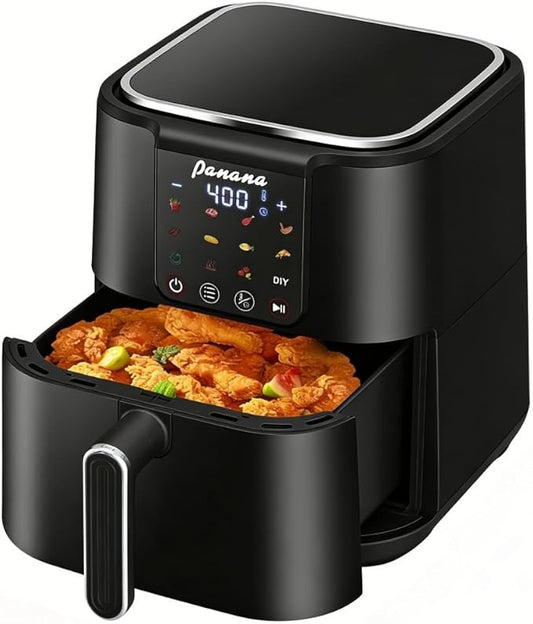Panana Air Fryer, 6.3QT Large Capacity Air Fryer, Oilless Healty Cooker Airfryer Oven with 12 Presets, 1500W Air Fryers for Quick Meal, Home Use (Black)