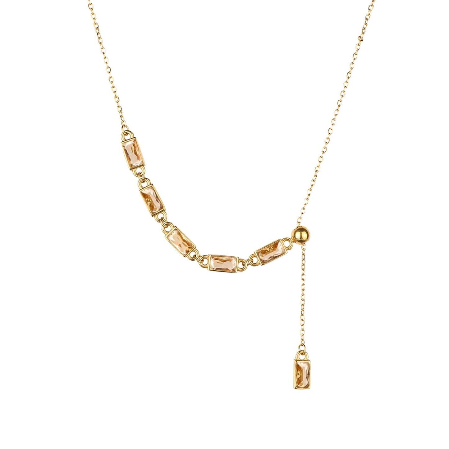 TaYolnFaSo Champagne Color Y Shaped Necklace 18K Gold Plated Champagne CZ Y Lariat Necklace Emerald Cut Jewelry Christmas Gift for Women