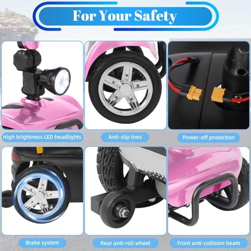 15-45 Miles Ecomobi MS02 4 Wheels Mobility Scooter for Adults/Seniors, 350W Powered Electric Wheelchair Device w/15Ah-25Ah Extended Battery, Dual Baskets/Rotating Seat, Compact Duty Mobile for Elderly