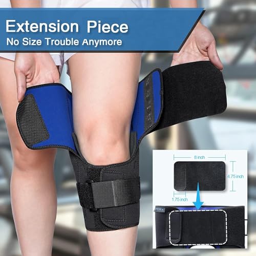 Knee Brace with Side Stabilizers for Knee Pain Meniscal Tear ACL MCL Arthritis Hyperextension Injury Recovery, Adjustable Plus Size Knee Brace for Men and Women Strong Stability Knee Support