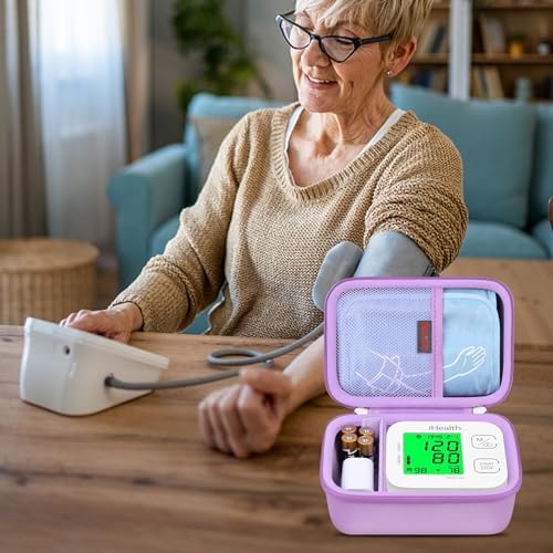 Elonbo Carrying Case for iHealth Track Smart Upper Arm Blood Pressure Monitor, Wireless Bluetooth Blood Pressure Monitor Travel Protective Bag Storage Holder, Mesh Pocket fits Range Cuff, Purple