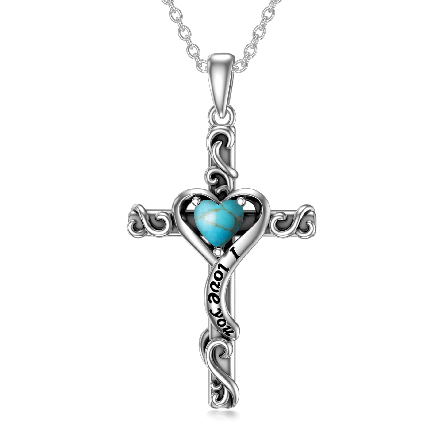 TOUPOP Turquoise Cross Necklace for Women Sterling Silver December Birthstone Cross Pendant Necklace Heart Love Jewelry for Her Girlfriend Wife Mom Anniversary Birthday Mothers Day Gifts