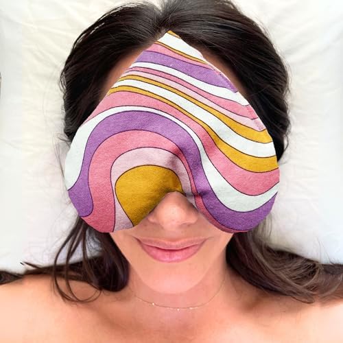 Weighted Heart Eye Pillow – Sensory Relaxation Tool for Anxiety, Sleep, and Meditation – Organic Lavender + Flaxseed – Retro Swirl Design – Stress Relief Gift for Women Under $40
