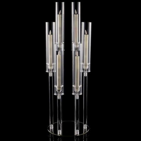 Acrylic Candelabra Centerpiece with 6 Adjustable Arms, Acrylic Candle Holder Round Base, Perfect for LED Candles, Elegant Home Decor,Wedding centerpieces for tab