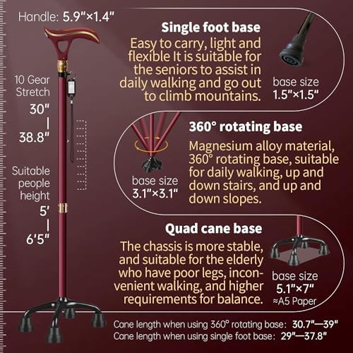 Smart Alarm Walking Cane for Men & Women, Telescopic and Adjustable Walking Sticks for Seniors, USB Direct Charge, with LED Light, One Cane for Three Purposes, Light and Stable
