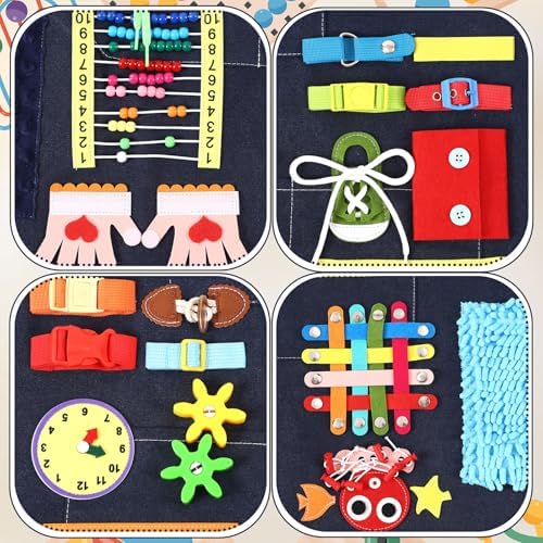 Fidget Apron for Elderly Fidget Blanket for Dementia Alzheimer's Therapy Activity Apron Anxiety Relief Toys(Dark Blue)