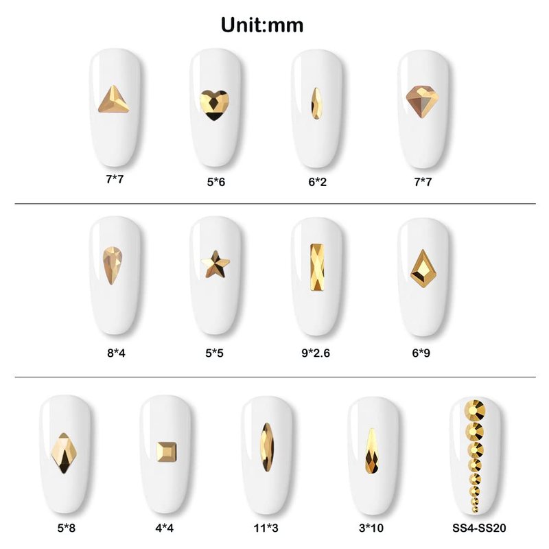 7800Pcs Glass Crystals Rhinestone for Nail Art Crafts,Multi Shapes Nail Gems Flatback Rhinestone,Jewels Diamonds Stone Kit with Picking Pen,1 Tweezers,1 Cleaning Cloth,1 Pair Gloves(Gold)