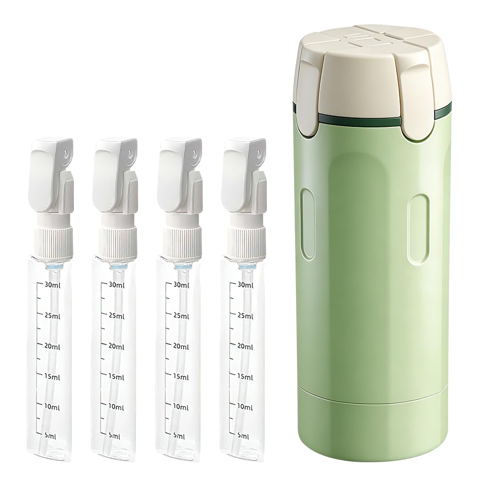 NOGCAW 4-in-1 Travel Dispenser Bottle Refillable, 2026 New 4 Pack 30ML Travel Bottles for Toiletries, Leak Proof Travel Size Containers, Shampoo and Conditioner Bottles (Green+White) (Green)