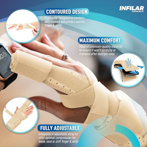 Trigger Finger Splint for Men & Women, Adjustable One or Two Finger Splint Full Hand and Wrist Brace Support, Metal Straightening Finger Immobilizer for Sprains, Finger Discomfort Relief