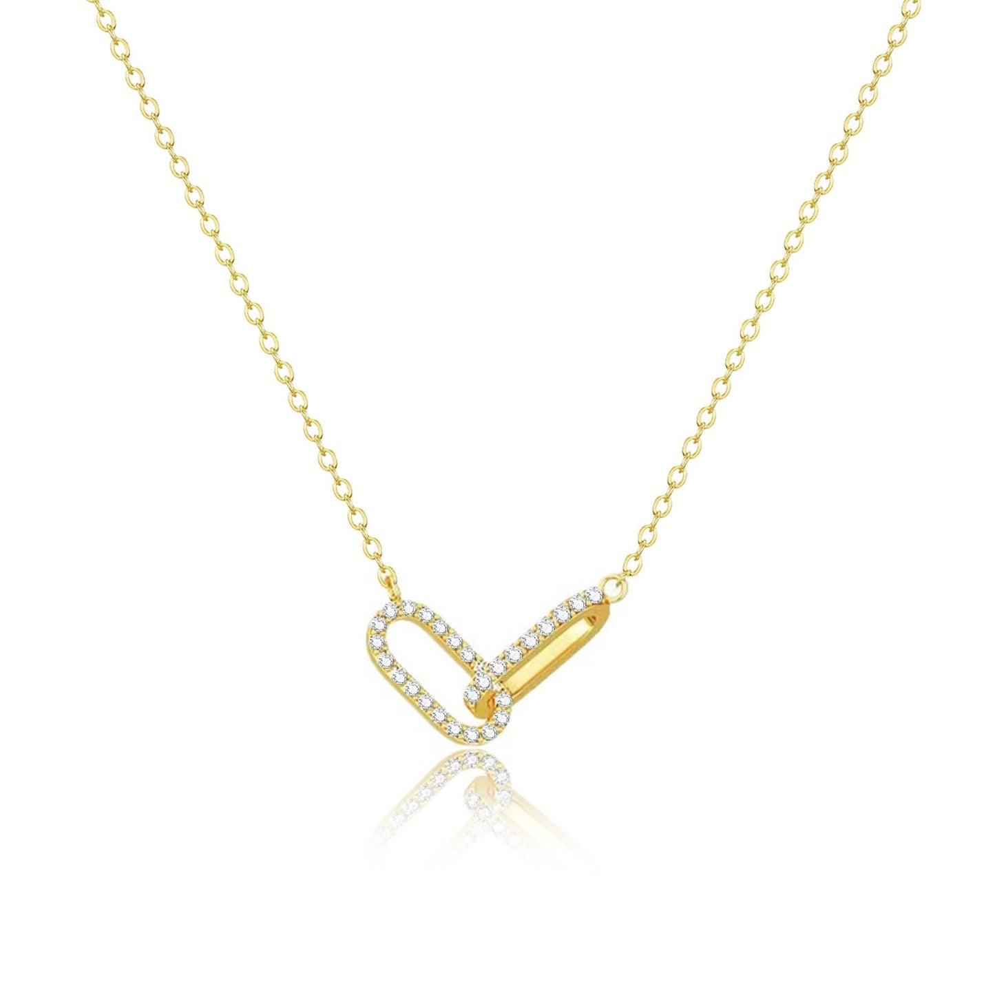 Zeffy Dainty Diamond Paperclip Necklace Simple Cute Minimalist Open Oval Necklaces Jewelry for Women Gifts