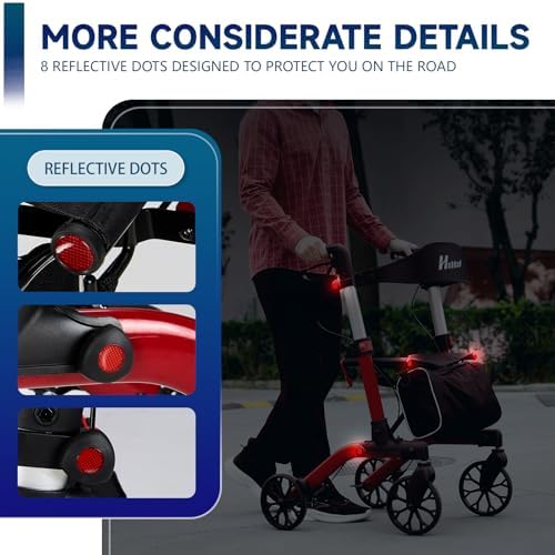 Walkers for Seniors with Seat Foldable, Rollator Walker with 4 Wheels, Narrow Rolling Walker with Brakes
