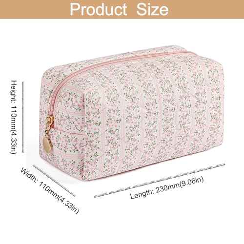 Makeup Bag Travel Cosmetic Bag for Women Girls, Zipper Make Up Pouch, Floral Flowers Toiletry Organizer Makeup, Portable Storage Cosmetic Travel Cloth Bag (Pink)