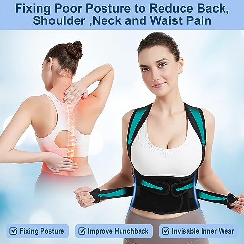 Back Brace Posture Corrector for Women and Men, Upgraded Adjustable Back Support for Upper and Lower Back Pain Relief, Shoulder Straightener for Scoliosis, Hunchback, Thoracic,Waistline-S(27.6"-31.9")