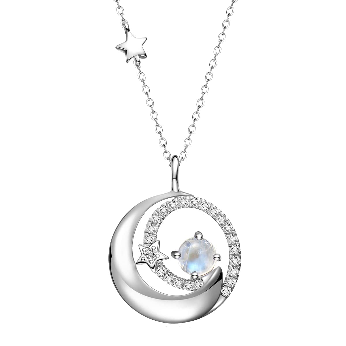 FANCIME Moonstone Necklace 925 Sterling Silver June Birthstone Moon Star Pendant Fine Jewelry Birthday Anniversary Mothers Day Gifts for Mom Women, Adjustable Chain 16"+2"