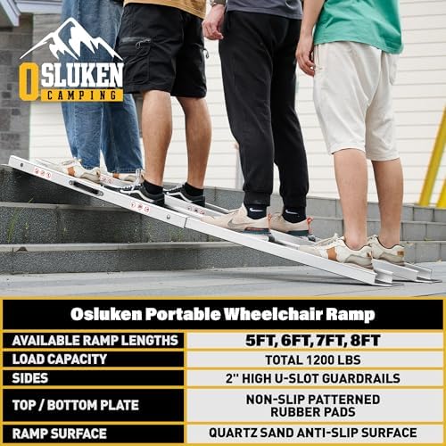 8FT Portable Wheelchair Ramp, 96"L x 7.2"W Aluminum Ramps for Wheelchairs for Home, 1200LBS Capacity Telescopic Non-Skid Threshold Handicap Wheel Chair Ramp for Doorways, Stairs, Steps, 2 Pack