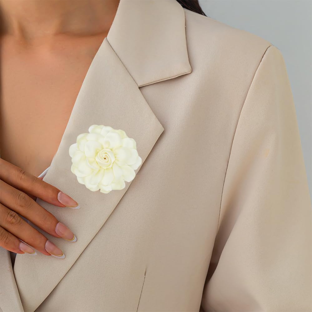 Elegant Large Cloth Flower Brooches Big Camellia Flower Pin for Women Dainty Cloth Fabric Rose Brooches Dress Skirt Scarf Hat Pins Clothing Decoration Accessories (Light green A)