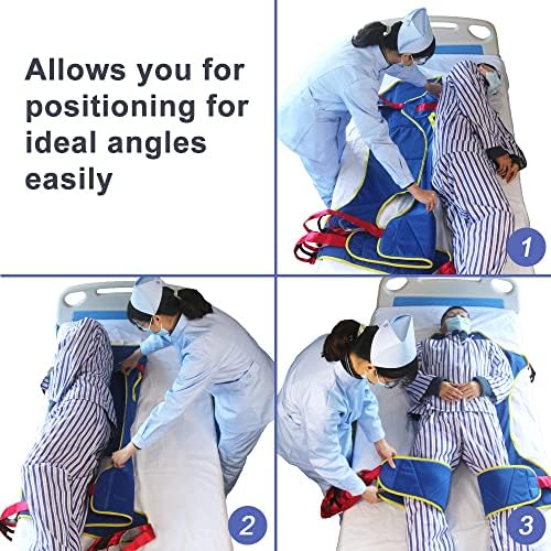Full Body Patient Lift Sling, Head and Back Support, Toileting Transfer Slings, Split Legs with Commode Opening, 5 Handles, 6 Straps, Lifting Sling Medium Compatible with Various of Lifts