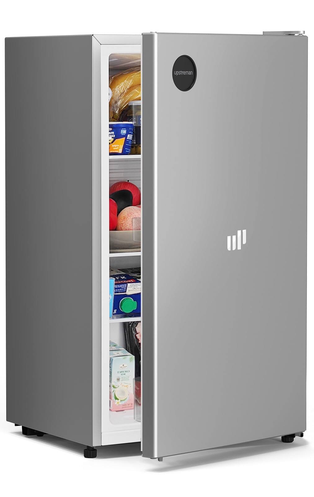 Upstreman 3.2 Cu.Ft All-Refrigerator Mini Fridge, Single Door Small Refrigerator, Dorm Fridge with 7 Adjustable Thermostat, Compact Refrigerator for Office, Bedroom or Dorm, Silver-CR32