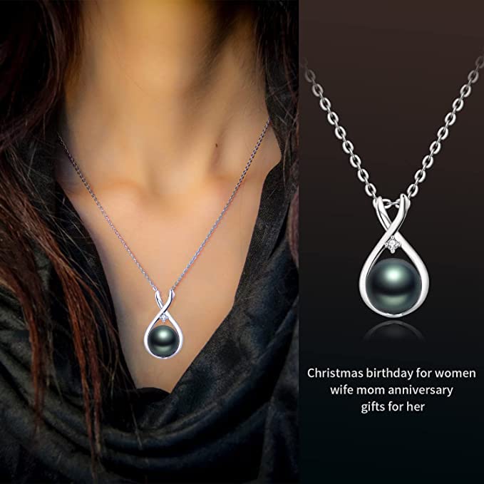 NONNYL Gifts for Wife Women Anniversary-Tahitian Black Pearl Necklace-Mom Girlfriend Her Fine Jewelry Mothers Day Valentines Christmas Birthdays Gift
