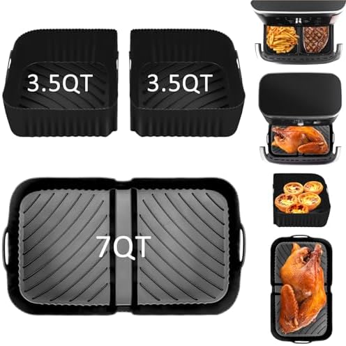 Air Fryer Silicone Liners for Ninja DZ071 7 QT/Instant 9 QT Flexbasket Airfryer,3 Pack Reusable Silicone Air fryer Liners for Ninja DZ071, Large Air Fryer Liners for Ninja DZ071 (3 Packs- Black)