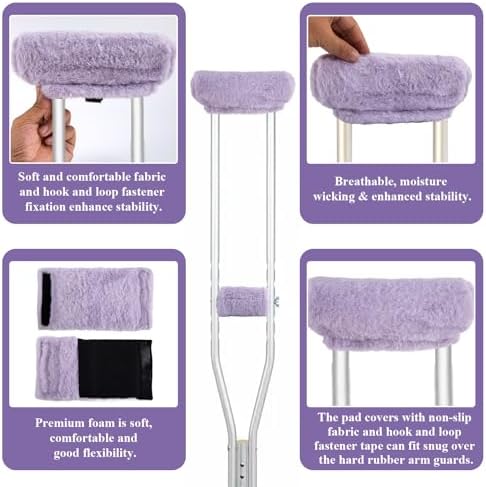 4-Pack Premium Fluffy Crutches Padding, Ultra-Soft Breathable Crutch Pads for Armpits and Hand Grips, Machine Washable Crutch Cushions, Comfort Fit for Adults and Youth (Purple)