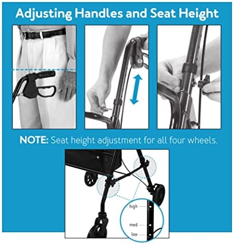 Carex Step 'N Rest Aluminum Rolling Walker For Seniors, Pink - Rollator Walker With Seat - With Back Support, 6 Inch Wheels, 250lbs Support, Lightweight