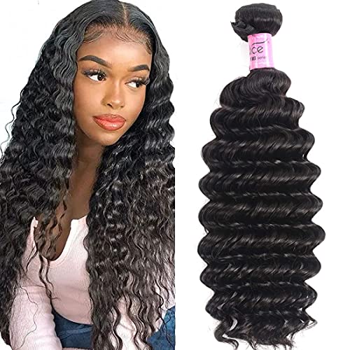 UNICE Deep Wave Human Hair Weave 1 Bundle 24 inch Unprocessed Brazilian Virgin Human Hair Sew in Extensions Natural Color Can be Dyed and Bleaced