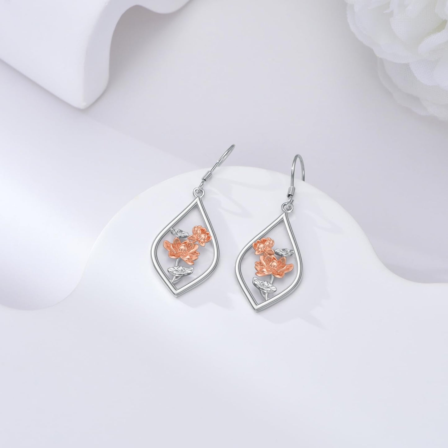 Lotus Earrings Sterling Silver Lotus Flower Floral Dangle Dangling Drop Earrings Boho Yoga Jewelry Gifts for Women
