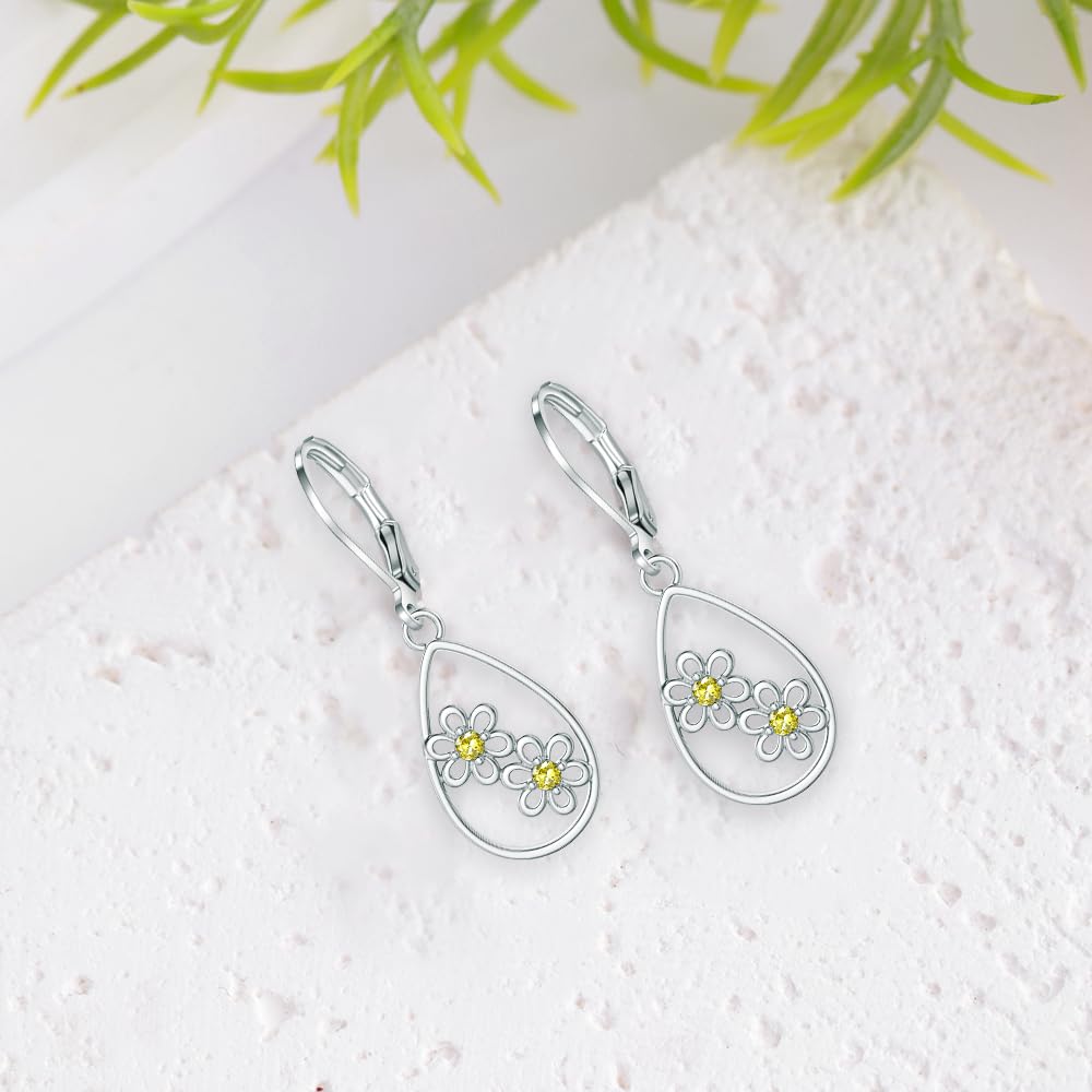 HELORET Daisy Earrings Leverback Earrings Daisy Dangle Earrings Flower Jewelry for Women Birthday Gifts