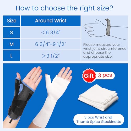 Velpeau Carpal Tunnel Wrist Brace with Thumb Support for Right and Left Hands, Thumb Spica Splint for De Quervain's Tenosynovitis, Sprain, Injuries, Tendonitis, Arthritis, Wrist Pain (Left Hand, M)