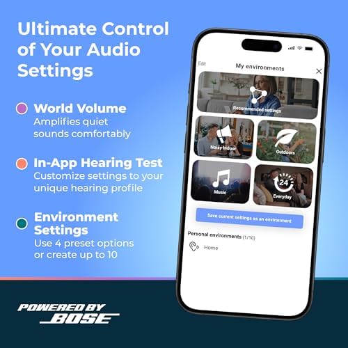 Lexie B2 Plus Powered by Bose - Self-Fitting Rechargeable OTC Hearing Aids for Mild to Moderate Hearing Loss in Adults and Seniors - Clear Sound - Wireless Charging Case - Bluetooth-Enabled - Gray