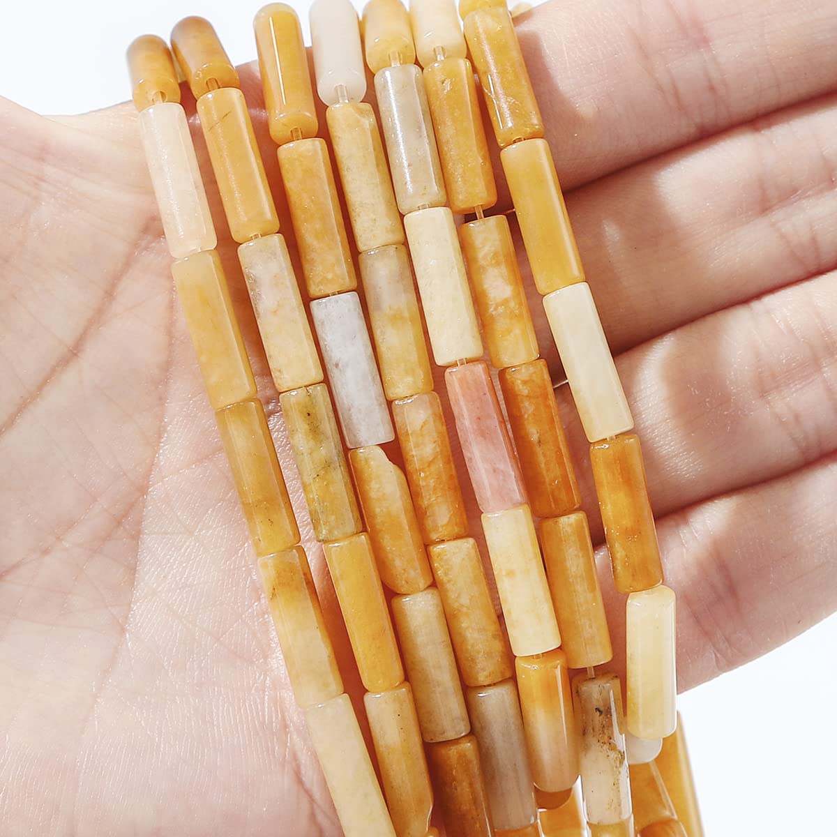 BEADIA Natural Yellow Jade Tube Beads 13x4mm 30pcs Cylinder Loose Semi Gemstone Beads for Jewelry Making Design