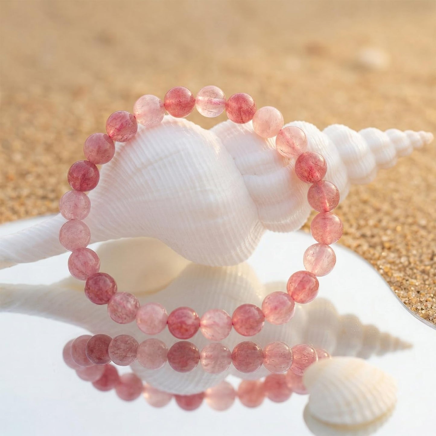 Kryllite Crystal Bracelets, Bracelet for Women, Nature Strawberry Crystal Stretch Elastic Bracelet, Nature Gemstone-8mm, Healing Stone Bracelets, Pink Jewelry Gifts for Women, Holiday