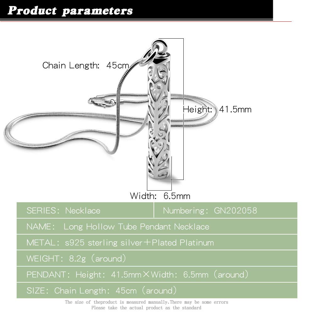 Dankadi Women's 925 Silver Necklace-Bohemian Sterling Silver Patterned Cylindrical Pendant Necklace-Original Silver Snake Chain 45-60CM Fine Jewelry (Chopin chain 24 inch)