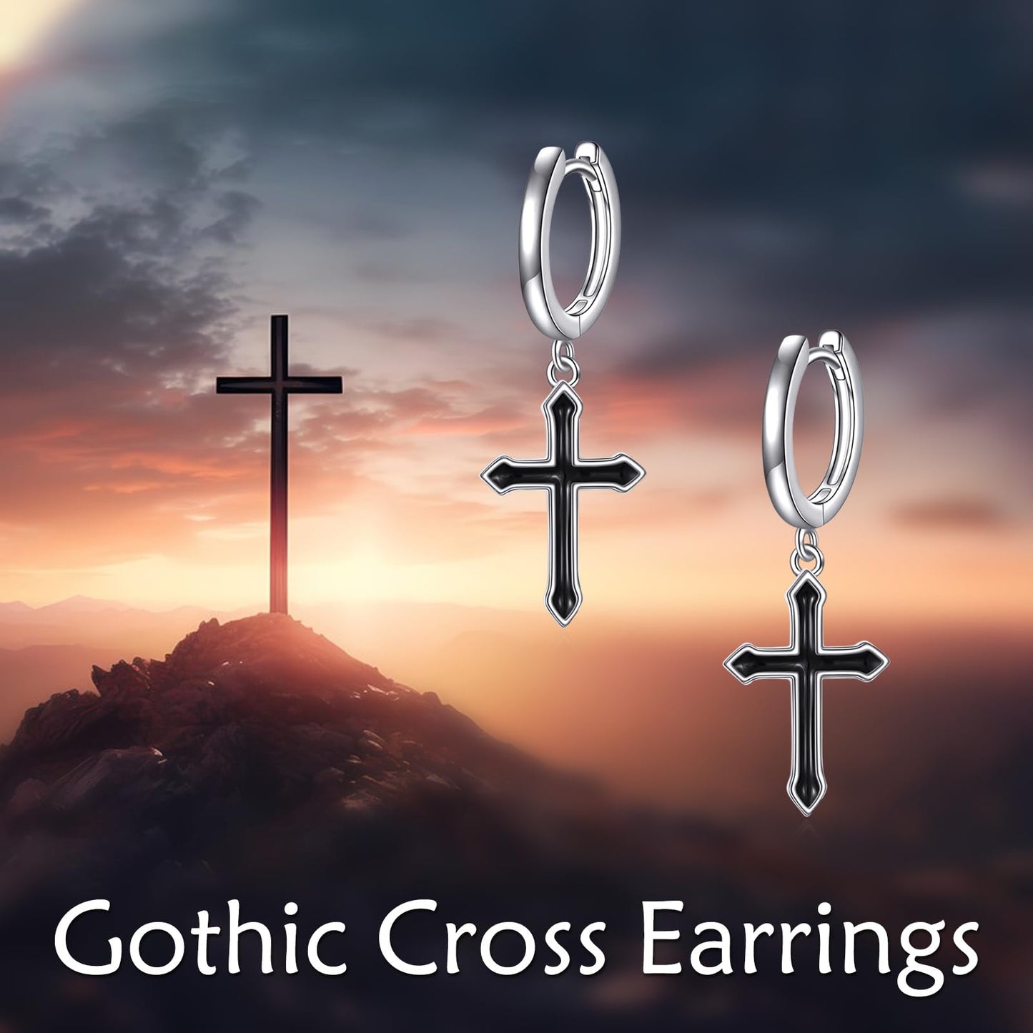 925 Sterling Silver Gothic Cross Hoop Earrings Black Dangle Drop Earrings Huggie Jewelry Birthday Gifts for Women (Gothic Cross)