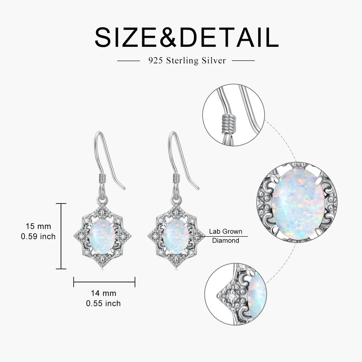 MOTIEL Vintage Opal Dangle Earrings for Women 925 Sterling Silver Genuine Opal Dangle Drop Earrings with Diamond October Birthstone Jewelry Gift for Mother Wife - Style B