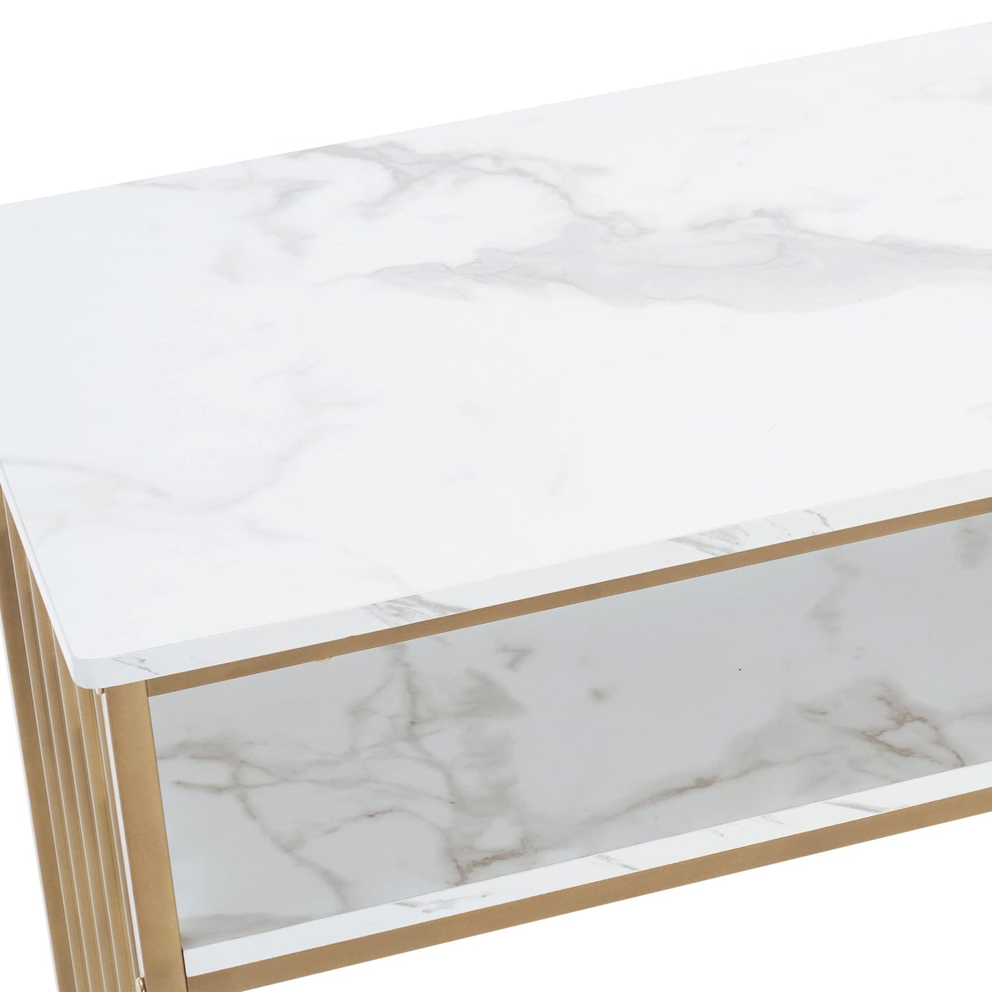 BarberPub Manicure Table for Nail Tech, Golden & Marbling Texture Nail Desk with Storage Drawers and Shelf, Home Salon Spa Equipment, Beauty Nail Table with Metal Frame 2407