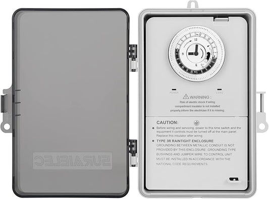 SURAIELEC Pool Timer, 24-Hour Cycle Mechanical Timer Switch, 40 AMP, 2HP, 120, 240, 277 VAC, Outdoor Indoor Heavy Duty Pool Controller Box for Pool Pump, Water Heater, Spa, Powerful Appliances